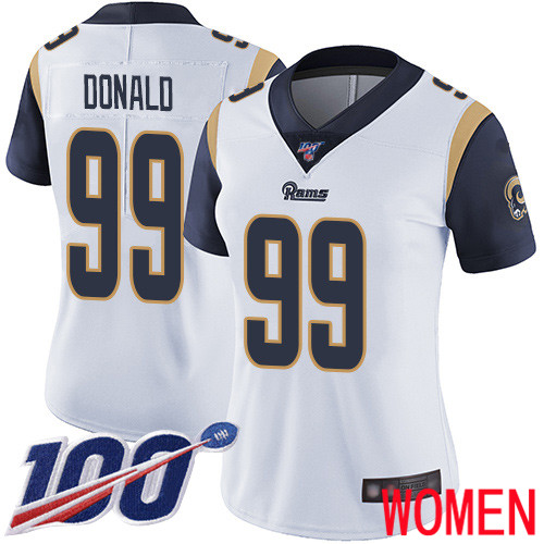 Los Angeles Rams Limited White Women Aaron Donald Road Jersey NFL Football 99 100th Season Vapor Untouchable